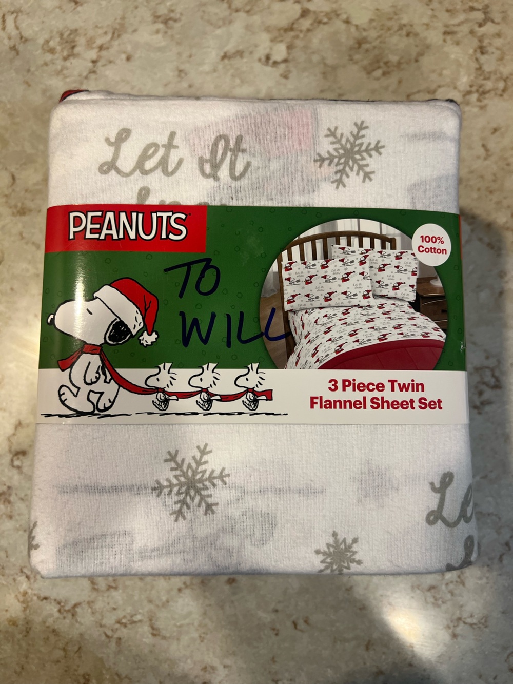 Peanuts White and Red Holiday Flannel Sheet Set